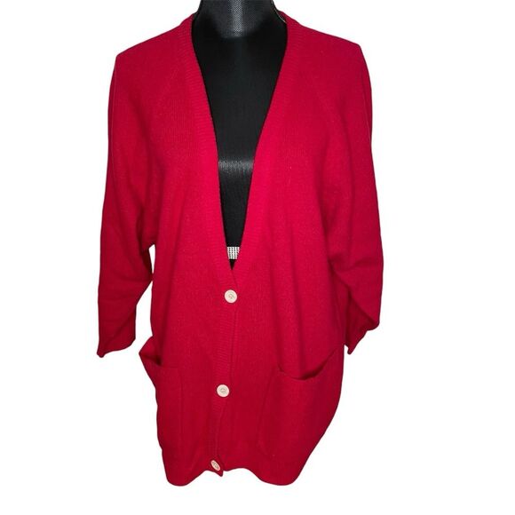 Kristen Cardigan Sweater Vintage Lambswool Button Front Grunge Cobain Red Large - Picture 1 of 9